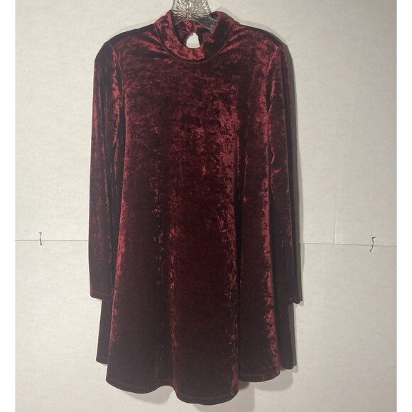 Forever 21 Dresses & Skirts - FOREVER 21 maroon velvet velour long sleeve mock neck a-line dress M